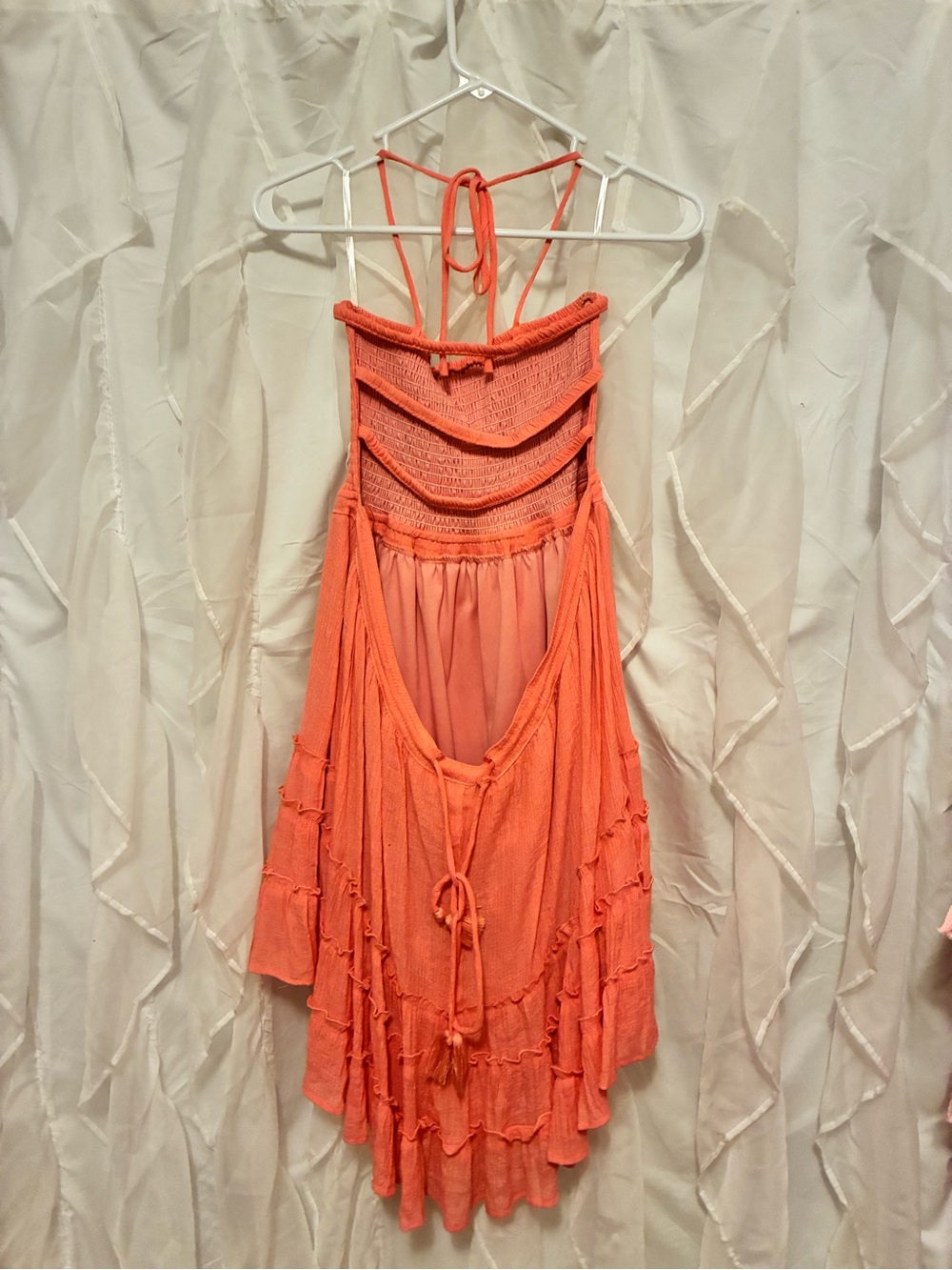 Smocked Halter Ruffled High-Low Dress - Coral - Picture 2 of 2